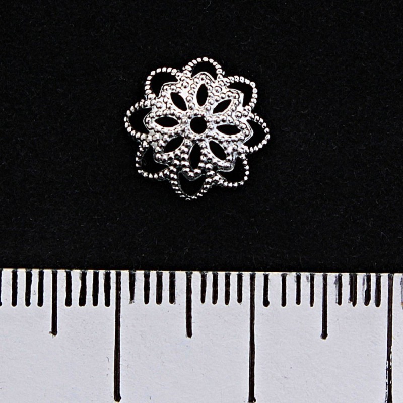 Końcówka ażurowa Kapeluszek do koralików, kolor metalu: srebrny, 10 mm, op. 24 szt.