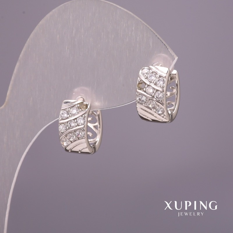 Kolczyki Xuping z białymi kamieniami 6×12 mm rhodiowane