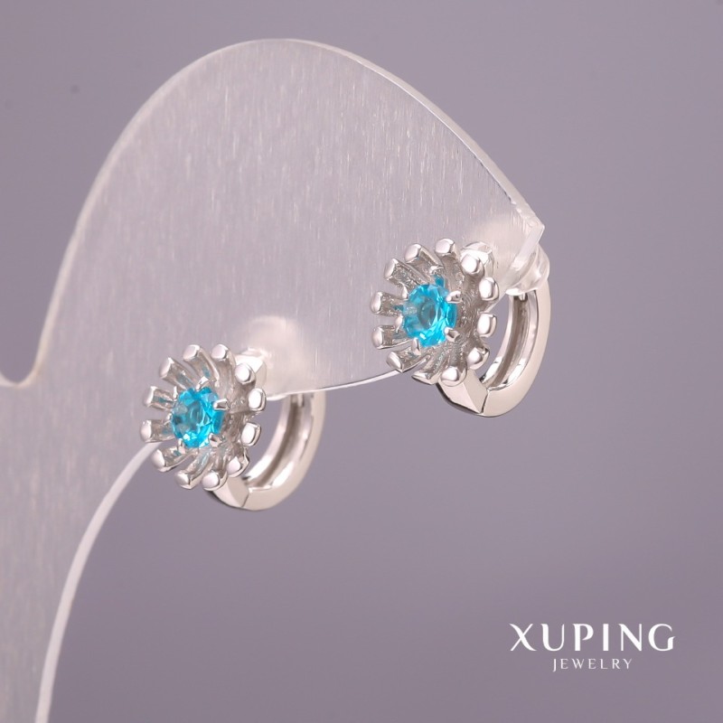 Kolczyki Xuping z błękitnymi kamieniami 9×13 mm, rodowane