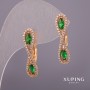 Kolczyki Xuping z białymi cyrkoniami i zielonymi kamieniami 6×25 mm Pozłacane 18K