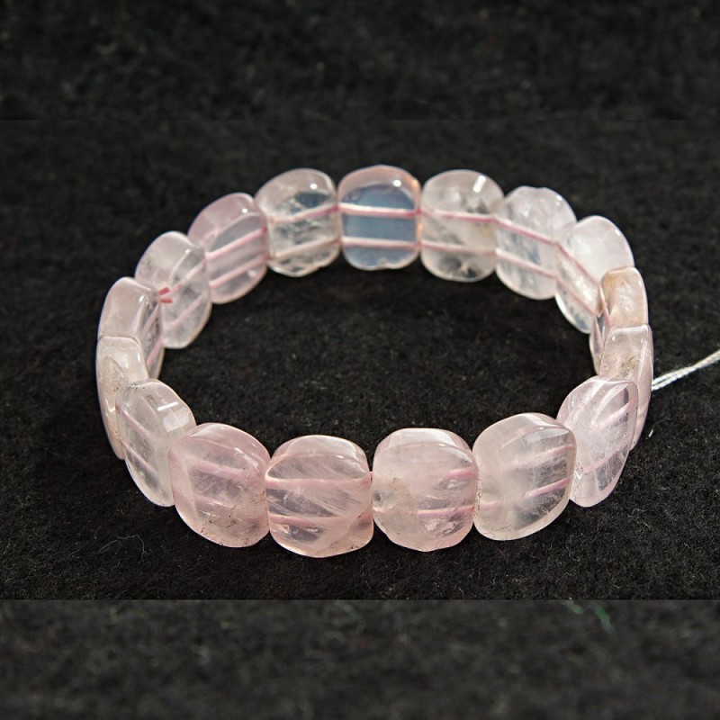Bransoletka na gumce z różowego kwarcu, owalne kamienie 13×18 mm