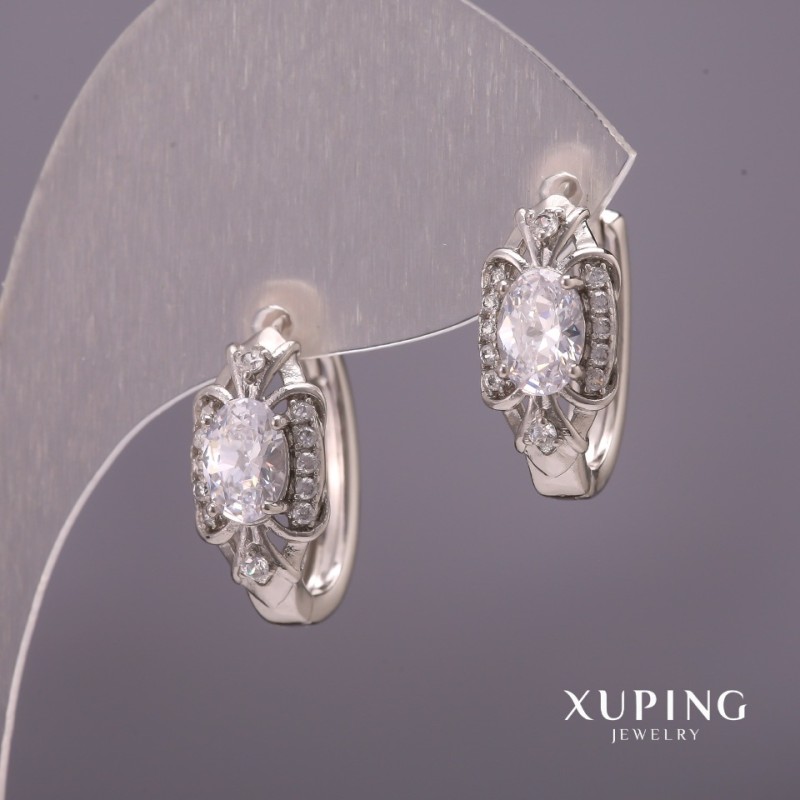Kolczyki Xuping z białymi kamieniami 8x20 mm rodowane