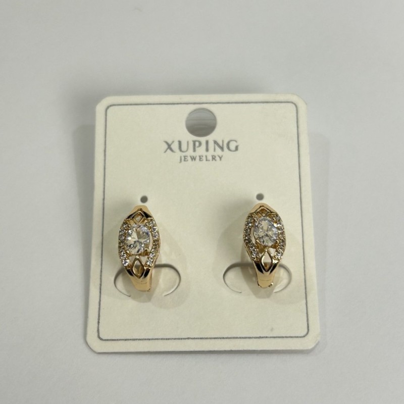 Kolczyki Xuping z białymi kamieniami 7x15 mm Pozłacane 18K
