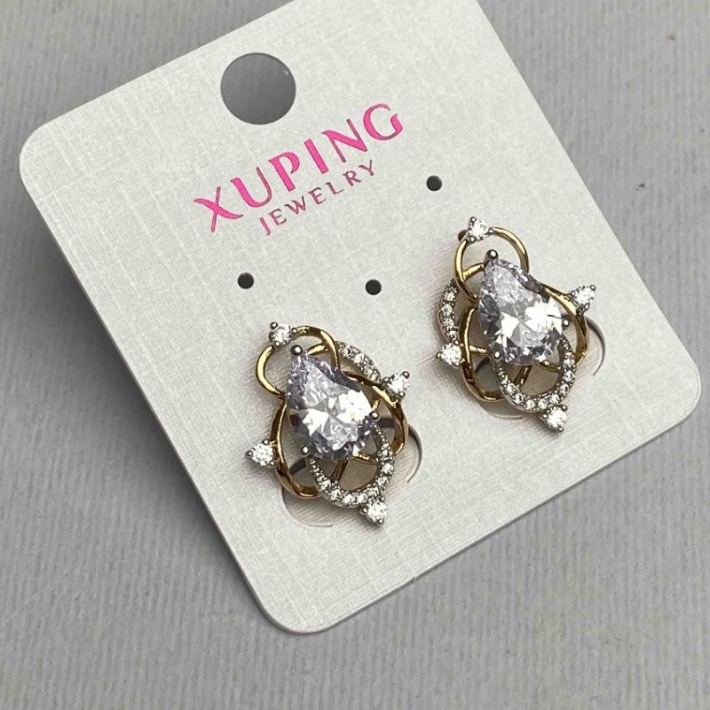 Kolczyki Xuping z białymi kamieniami 16×21 mm, pozłocenie 18K i rodowanie
