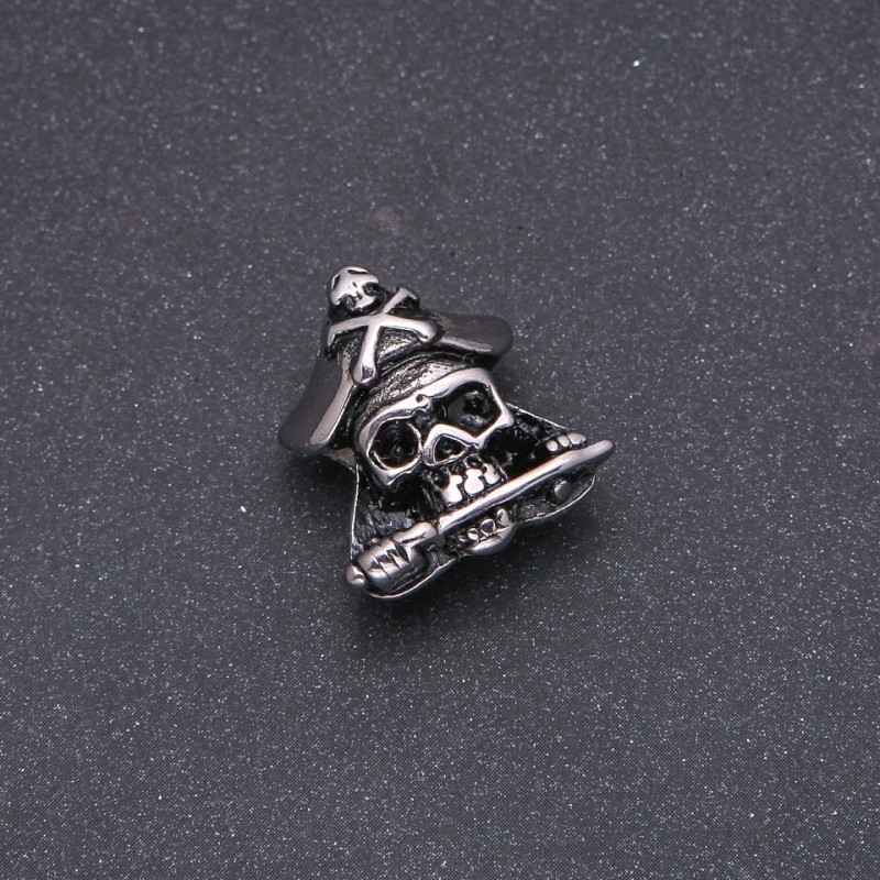 Okucia do koralików – wkładka koralikowa, grubość stalowa, w stylu Pandora, Piracka Czaszka, 17×22 mm, wewnętrzna średnica 8 mm, metal srebrzysty