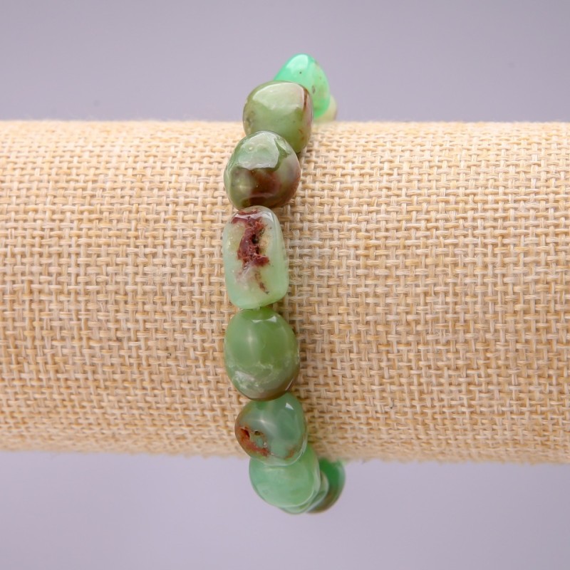 Bransoletka z naturalnego chryzoprazu – galety, średnica 11×16 mm, na elastycznej gumce, obwód 18 cm