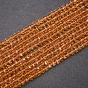 Koraliki czeskie kryształowe, przezroczysto bursztynowe o kształcie rondel, średnica 6×4,5 mm, na nici, długość 38 cm