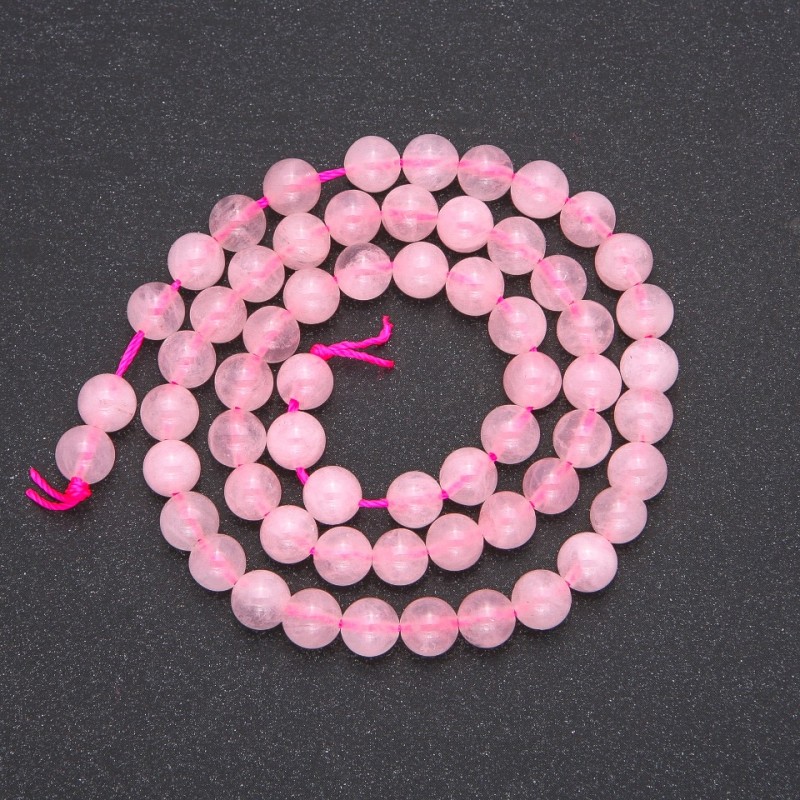 Koraliki na nitce – różowy kwarc, gładka kulka, średnica 6,5 mm (+/-), długość 39 cm