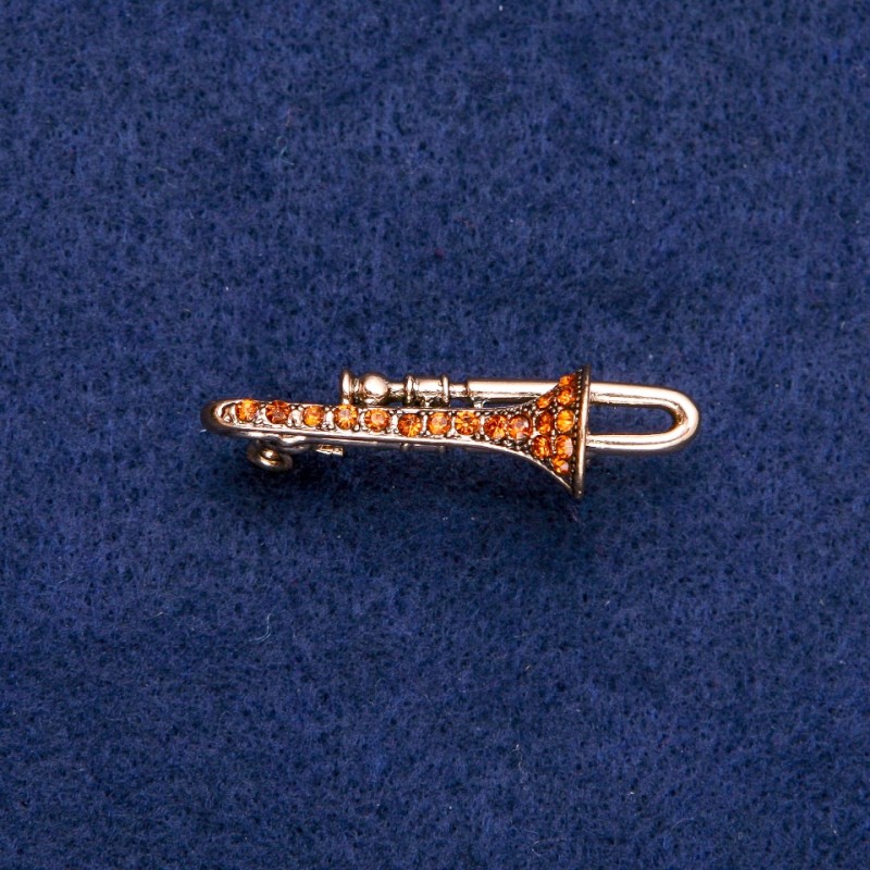 Broszka Tuba z żółtymi kryształami 15×41 mm, złocisty metal