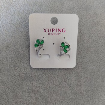 Kolczyki Xuping z zielonymi kamieniami 10×17 mm, rodowane