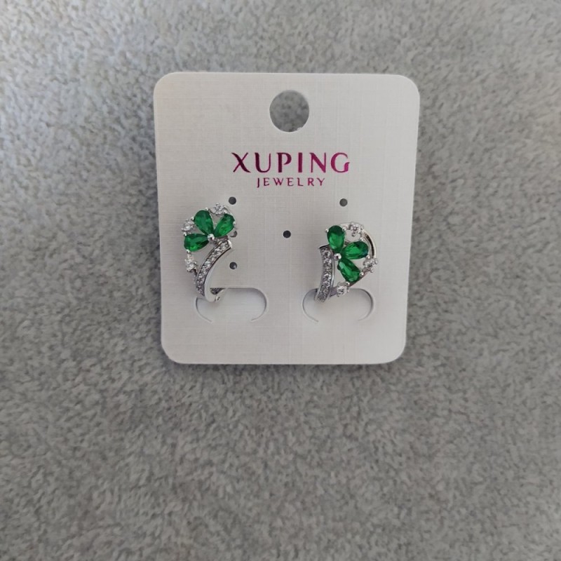 Kolczyki Xuping z zielonymi kamieniami 10×17 mm, rodowane