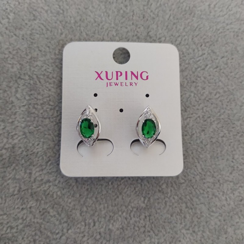 Kolczyki Xuping z zielonymi kamieniami 9×16 mm rhodiowane