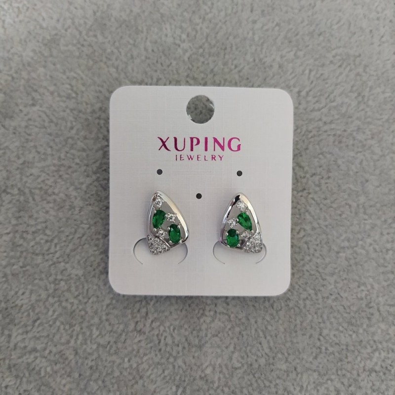 Kolczyki Xuping z zielonymi kamieniami 10×16 mm rhodiowane