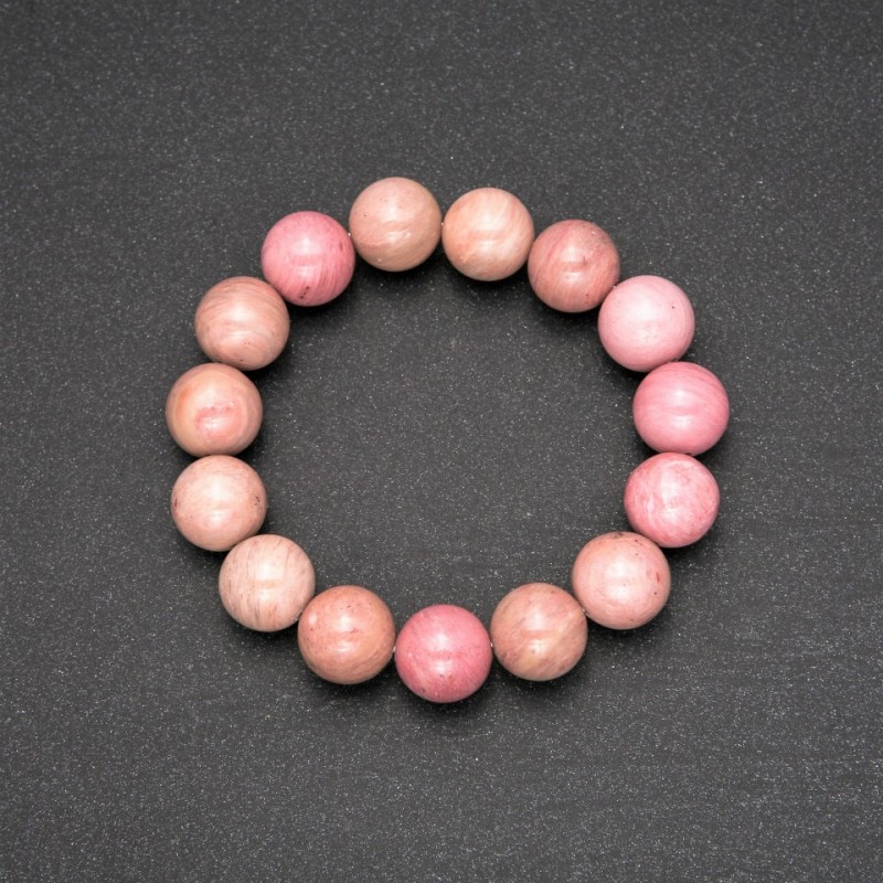 Bransoletka z rodonitu – gładka kulka, średnica 13 mm (±), długość 18 cm na elastycznej gumce