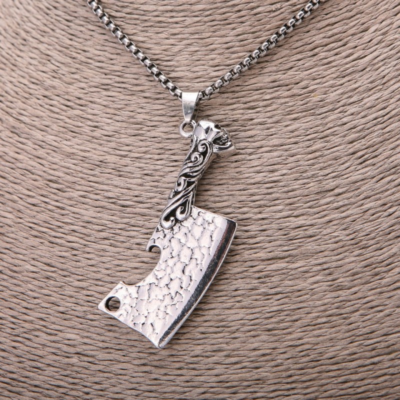 Wisiorek Nóż 24×58 mm na łańcuszku, długość 65 cm, kolor metalu: srebrny