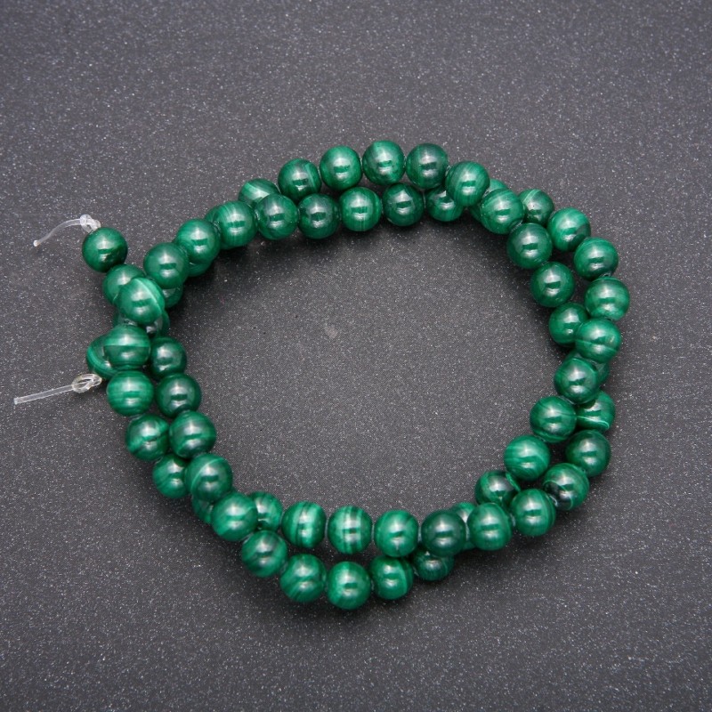 Koraliki z naturalnego malachitu, gładkie kuleczki, średnica 6 mm (+/-), długość 38 cm