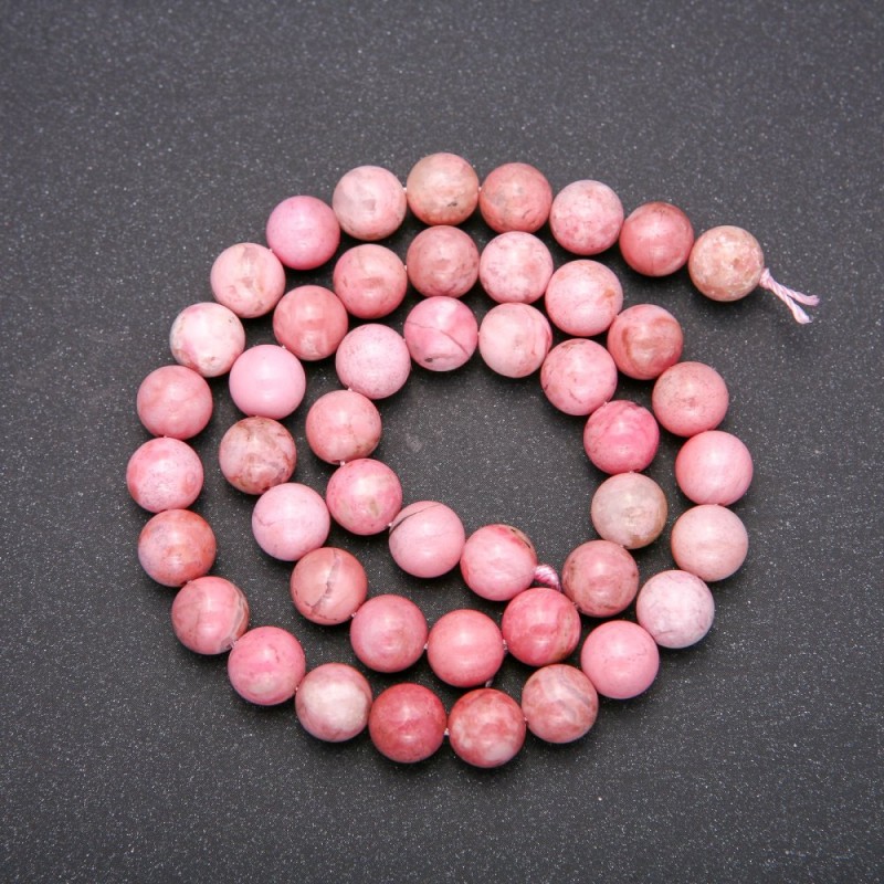 Koraliki z naturalnego kamienia rodokrozyt - gładkie kule, średnica 8 mm (+/-), długość 38 cm