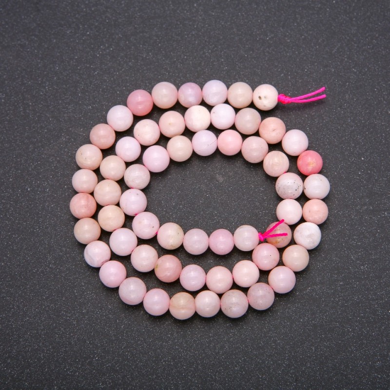 Koraliki z naturalnego kamienia – różowy opal, gładkie kule, średnica 6 mm, długość 38 cm
