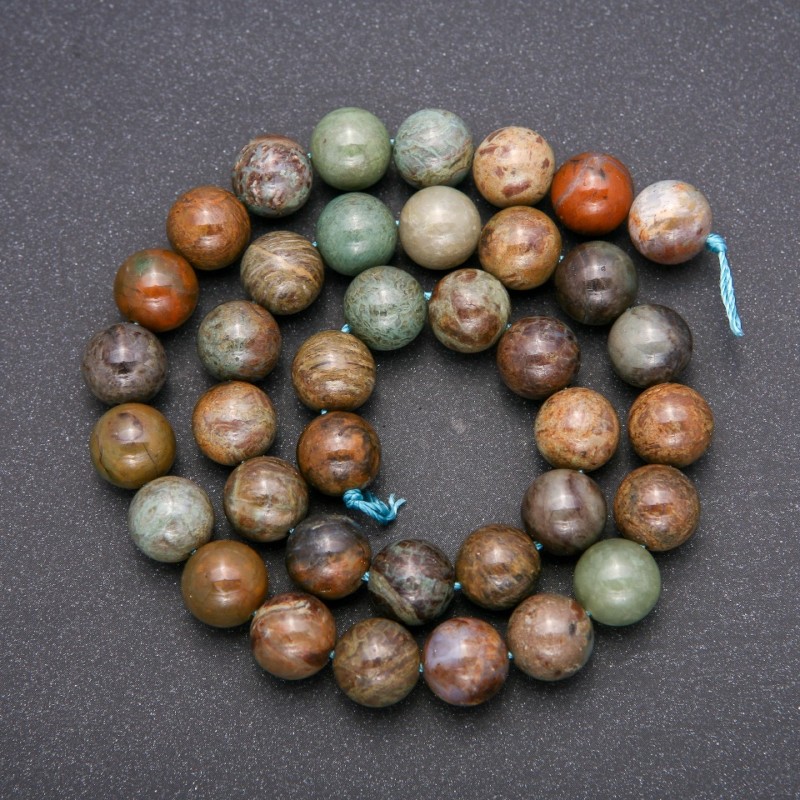 Koraliki z naturalnego kamienia - różnobarwny jaspis, gładka kula, średnica 10 mm (+/-), długość 38 cm