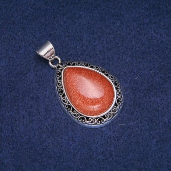 Wisiorek Kropla z kamieniem awenturyn Złoty Piasek w oprawie antycznej 27×39 mm