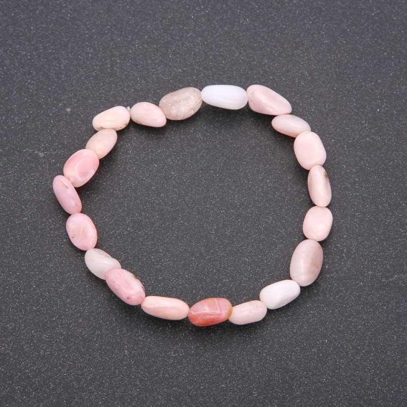 Bransoletka z naturalnego kamienia – różowy opal na elastycznej gumce, fasetowane koraliki, średnica 7×10 mm (±), obwód 18 cm