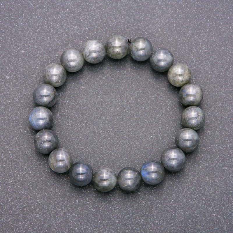 Bransoletka z naturalnego labradorytu na elastycznej gumce, gładka kulka, średnica około 10 mm, długość 18 cm