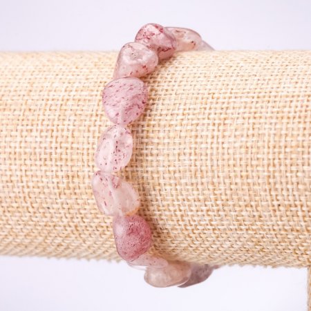 Bransoletka z naturalnego kamienia - kwarc truskawkowy fasetowany, na elastycznej gumce, średnica 8×12 mm, długość 18 cm