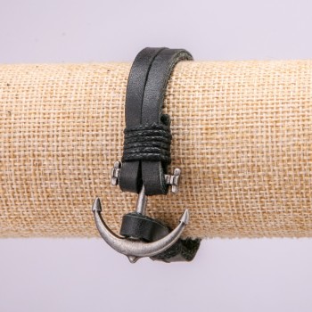 Bransoleta Kotwica z metalowymi wstawkami, długość 21 cm, grubość 10 mm, ekoskóra, kolor czarny