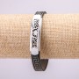 Bransoleta z metalowymi wstawkami, długość 21 cm, grubość 10 mm, kauczuk, kolor szary, na zapięciu