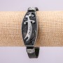Bransoletka z metalowymi wstawkami, długość 16–24 cm, grubość 20 mm, ekoskóra, kolor czarny na pasku