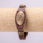 Bransoletka z metalowymi wstawkami, długość 16–24 cm, grubość 20 mm, eko-skóra, kolor brązowy, na pasku