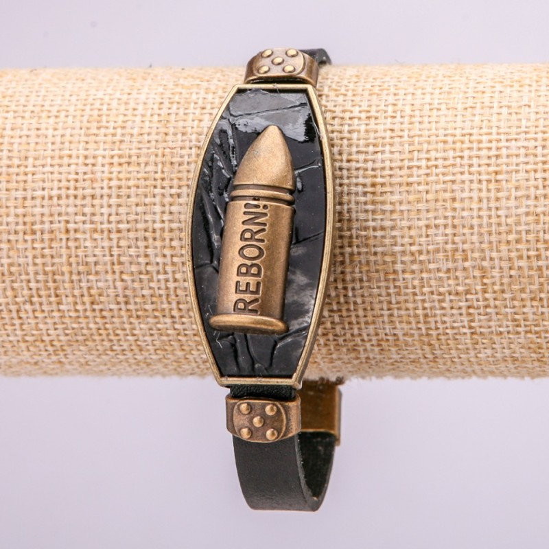 Bransoletka z metalowymi wstawkami, długość 21 cm, grubość 20 mm, ekoskóra, kolor czarny, na zapięciu