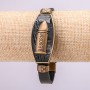 Bransoletka z metalowymi wstawkami, długość 21 cm, grubość 20 mm, ekoskóra, kolor czarny, na zapięciu