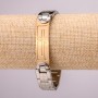 Metalowa bransoleta ze stali nierdzewnej na zapięciu, grubość 14 mm, długość 21 cm, kolor metalu: srebro z złotem