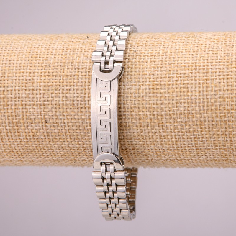 Metalowa bransoletka ze stali nierdzewnej na zapięciu, grubość 12 mm, długość 21 cm, kolor metalu srebrny