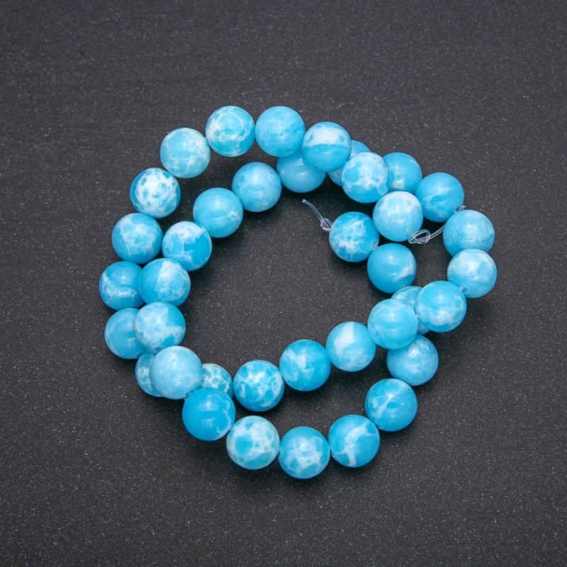 Koraliki Larimar z akrylu sztucznego, gładkie kuleczki, na nici, średnica 10 mm, długość 38 cm (+/-)