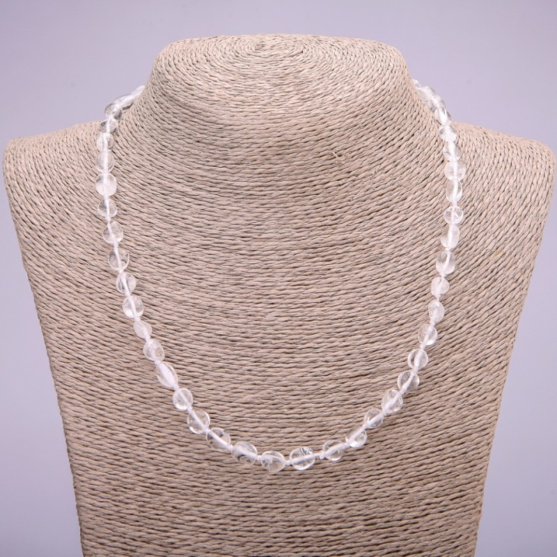 Naszyjnik z naturalnego górskiego kryształu, fasetowany, średnica 8–10 mm, długość 45 cm+