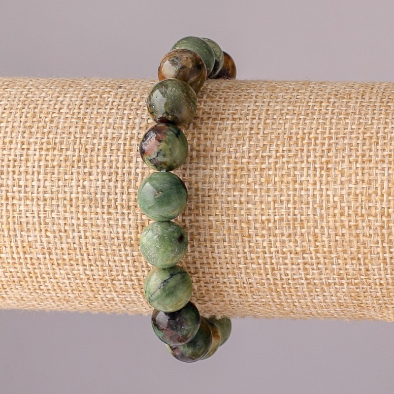 Bransoletka z naturalnego kamienia jaspis na elastycznej gumce — gładka kulka, średnica 10 mm, obwód 18 cm