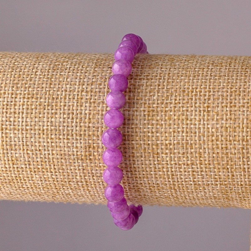 Bransoletka z tonowanego kwarcu pod ametyst na elastycznej gumce, gładkie kulki, średnica 6 mm, obwód 18 cm