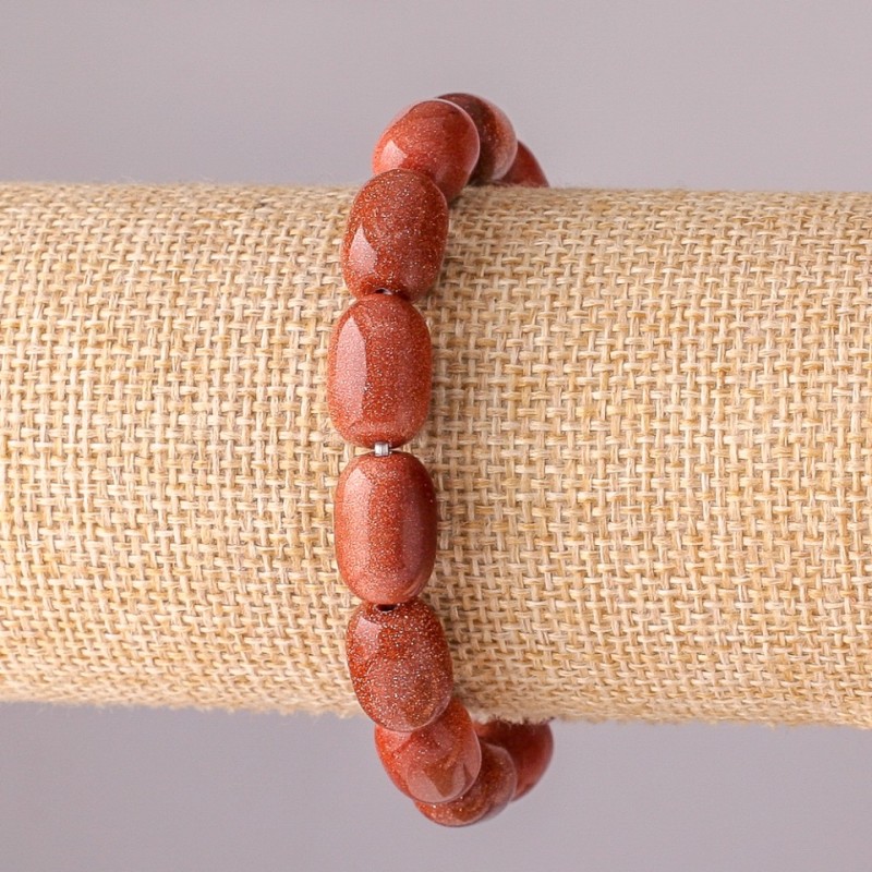 Bransoletka z naturalnego kamienia awenturyn „Złoty Piasek” w koralikach baryłkowych, na gumce, 10×14 mm, obwód 18 cm