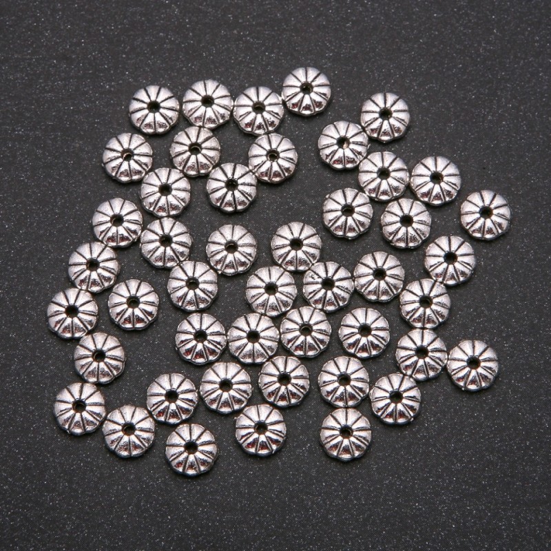 Wstawka-koralik w kolorze metalu srebrnym, średnica 2,5×7 mm, opakowanie 20 g, 45 szt.