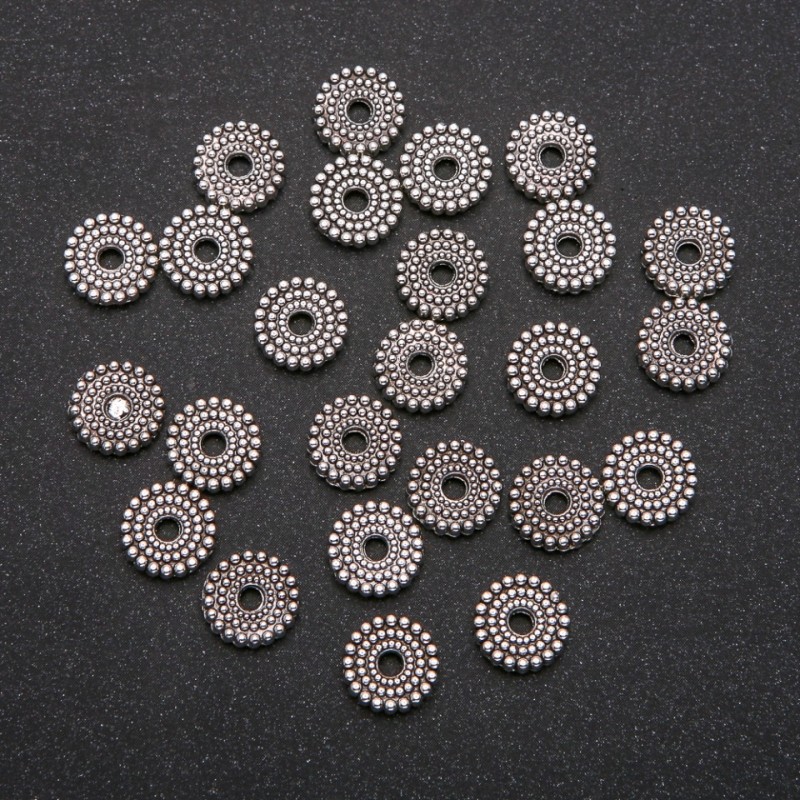 Furnitura – koralik-wstawka o kolorze metalu srebrnym, średnica 2,5×9 mm (+/-), opakowanie 20 g, 25 szt.