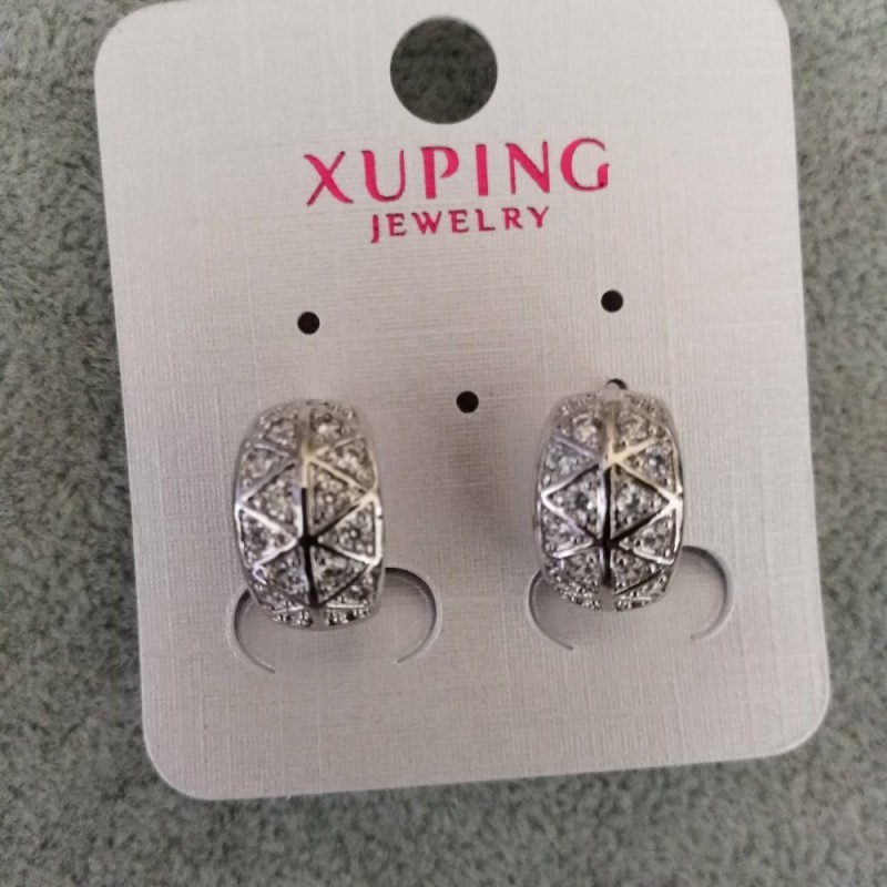 Kolczyki Xuping z białymi kamieniami 9×15 mm rodowane
