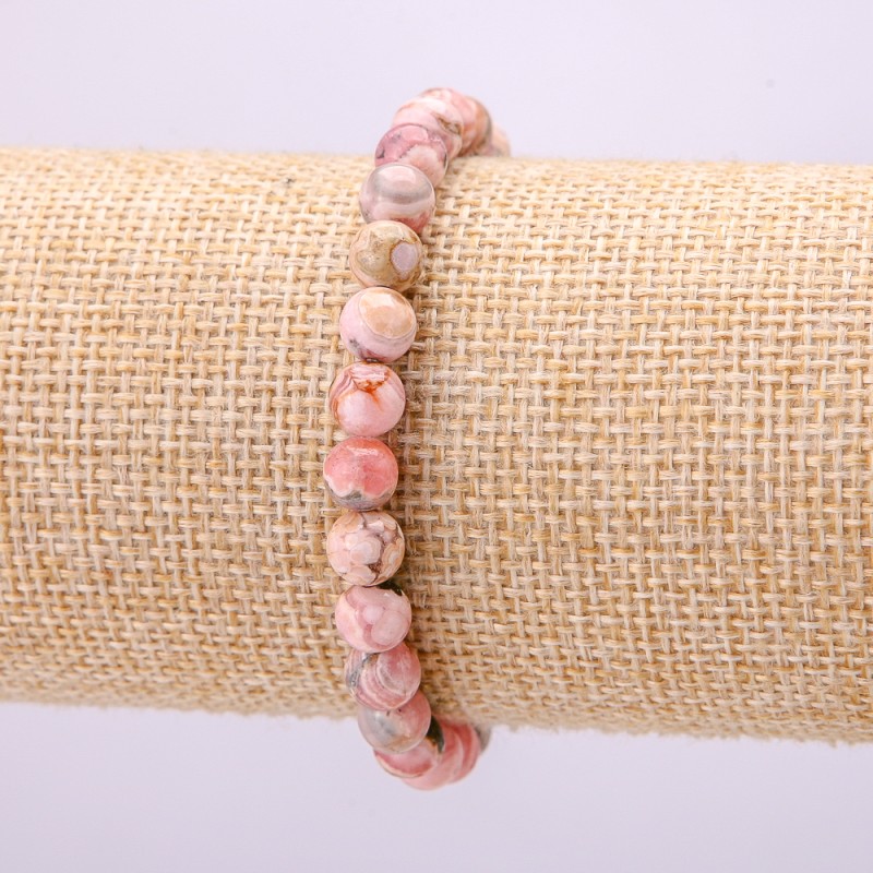 Bransoletka z naturalnego kamienia rodokrozytu, gładka kulka, średnica 6,5 mm, długość 18 cm