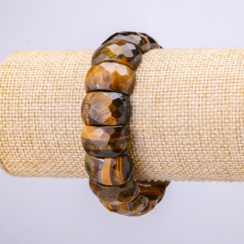Bransoletka na gumce z fasetowanymi ogniwami tygrysie oko, rozmiar 20×13 mm, obwód 18 cm