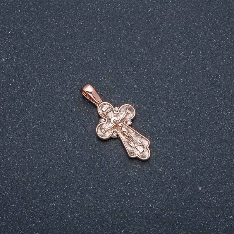 Wisiorek krzyż Xuping, pozłacany 18k, z białymi kryształami