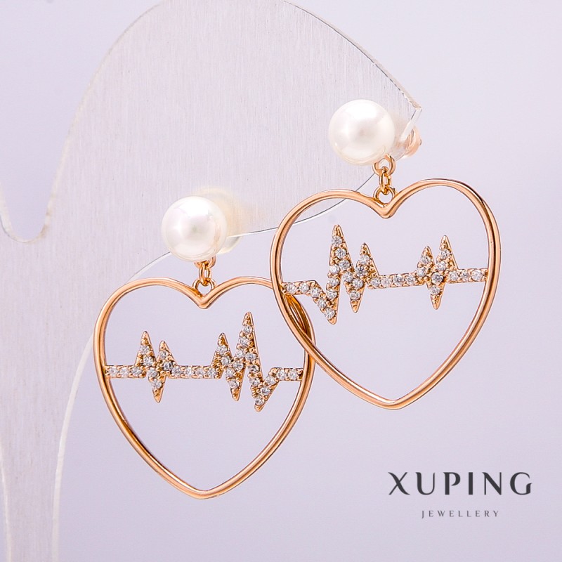 Kolczyki Xuping pozłacane 18K z perłą 6 mm i białymi kryształami 26×21 mm