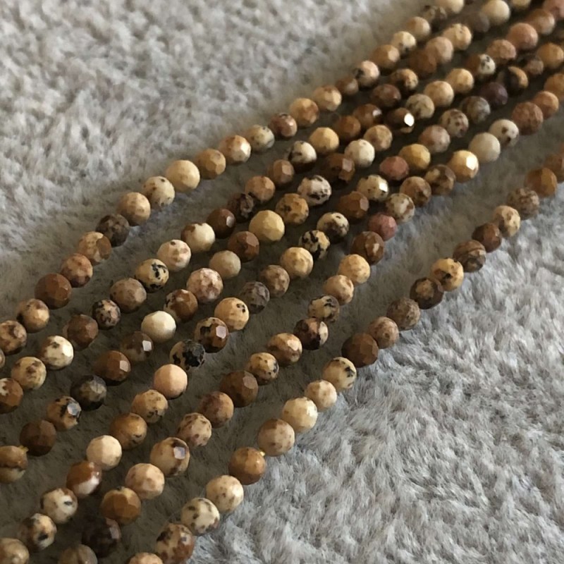 Koraliki na nici jaspis pejzażowy, fasetowana kulka 2 mm, długość 38 mm +