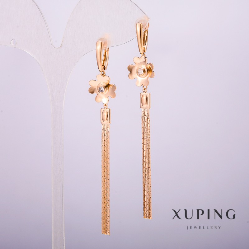 Kolczyki Xuping Pozłacane 18K z białymi kamieniami, długość 80 mm +