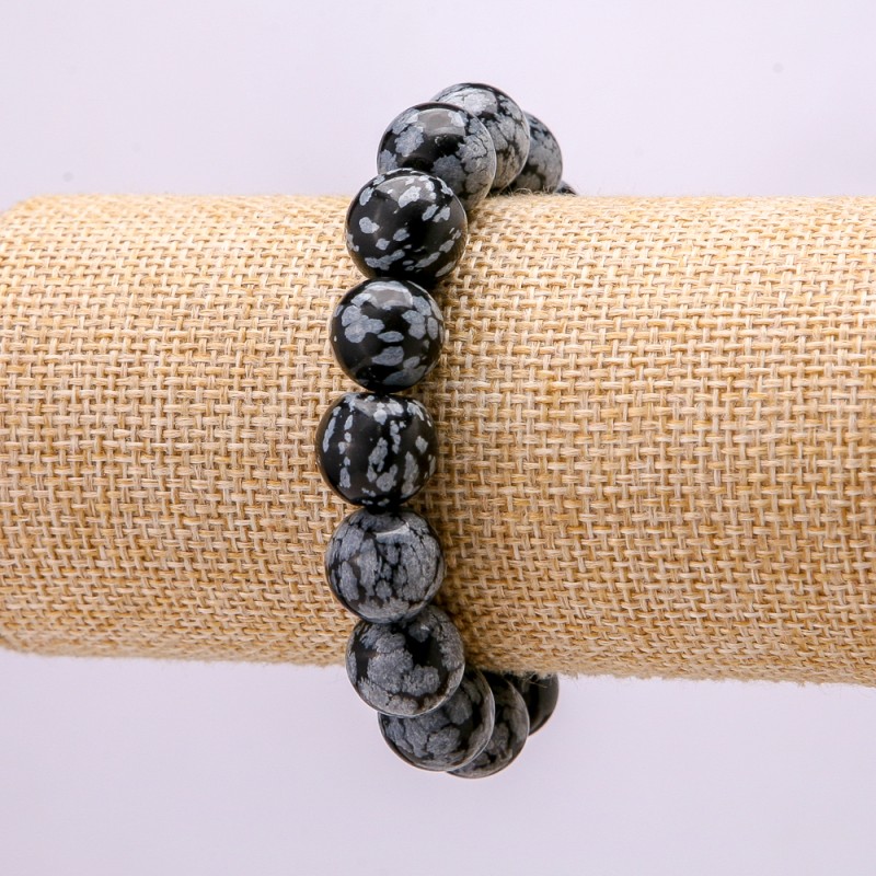 Bransoletka z obsydianu śnieżnego – Łzy Apaczów, gładka kulka, średnica 12(±) mm, długość 18 cm